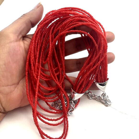 Vintage & Modern Small Seed Bead Necklace Red Multi Layered Chain B#8 - Picture 3 of 10